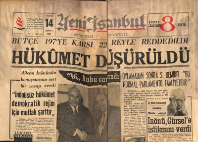 Yeni İstanbul Gazetesi 14 Şubat 1965 - İnönü , Gürsele İstifasını Verdi GZ84637 - 1
