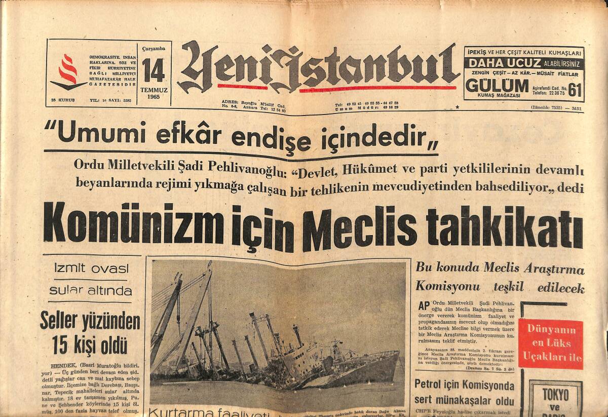 Yeni İstanbul Gazetesi 14 Temmuz 1965 - Galatasaraylı Ayhan Kulübünde Kalıyor - Petrol İçin Komisyonda Sert Münakaşalar Oldu GZ150803 - 1