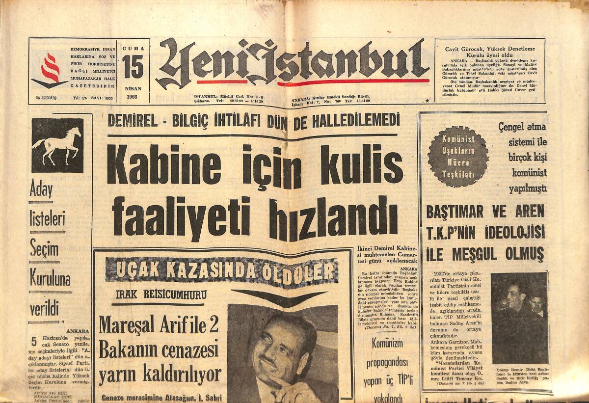 Yeni İstanbul Gazetesi 15 Nisan 1966 - İmam Hatip Okulları Kapatılmak İsteniyor - Demirel - Bilgiç İhtilafı Halledilemedi! GZ140523 - 1