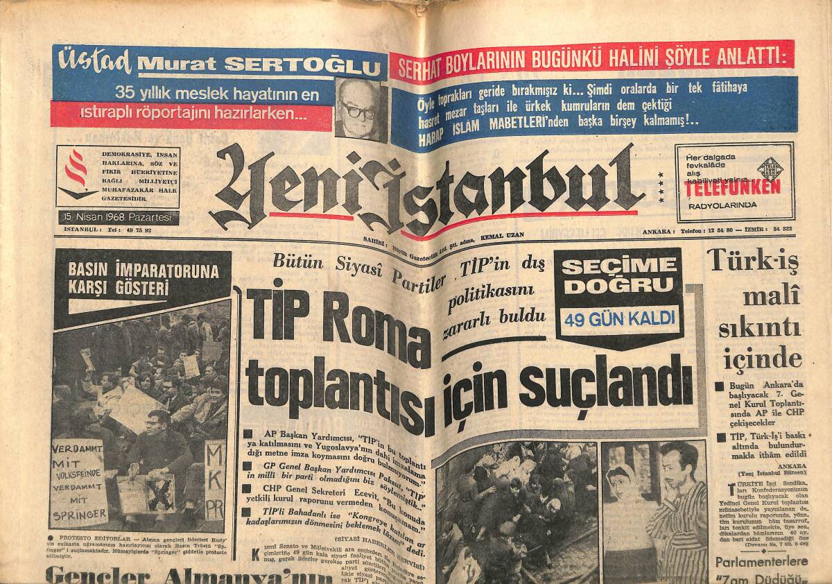 Yeni İstanbul Gazetesi 15 Nisan 1968 - 1968 Türkiye Güzeli Seçildi Zuhal Aktan - Adana Sosyetesi Polis Balosunda Toplandı GZ143558 - 1