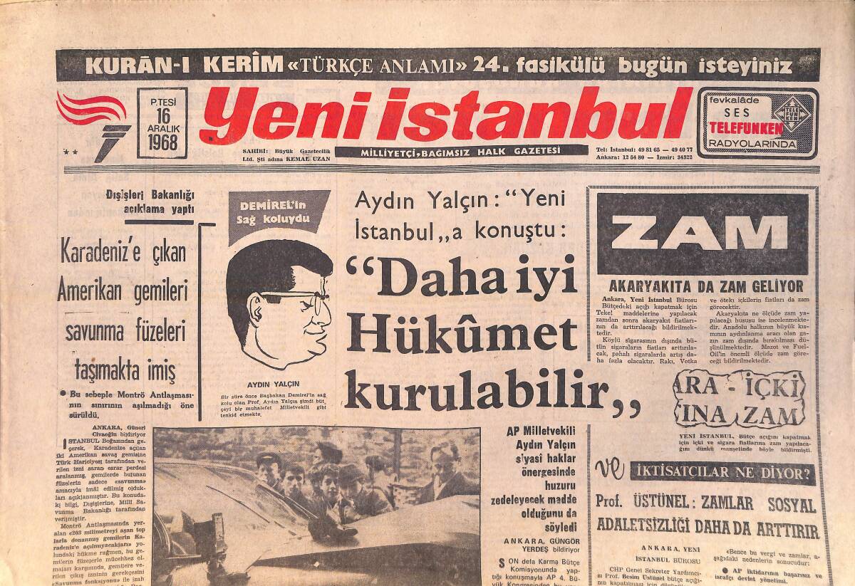 Yeni İstanbul Gazetesi 16 Aralık 1968 - Fenerbahçe Kefeni Yırttı - Galatasaray Göztepe'den Puan Aldı GZ156850 - 1