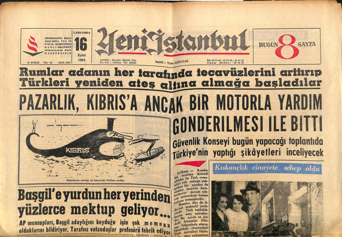 Yeni İstanbul Gazetesi 16 Eylül 1964 - Başgil'e Yurdun Her Yerinden Yüzlerce Mektup Geliyor... - Tokyo Güreş Kadrosu Bugün Belli Olacak! GZ140363 - 1