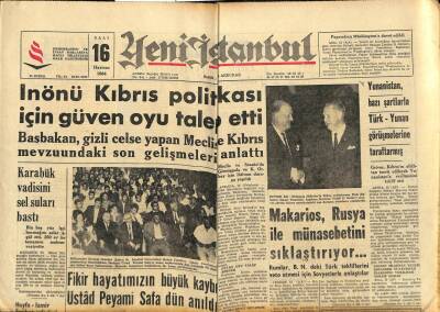 Yeni İstanbul Gazetesi 16 Haziran 1964 - İnönü Kıbrıs Politikası İçin Güven Oyu Taleb Etti GZ93272 - 1