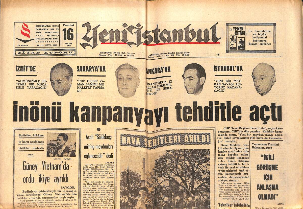 Yeni İstanbul Gazetesi 16 Mayıs 1966 - Öztrak , Elmalı'ya Galiz Sözlerle Hakaret Etmiş - İnönü Kampanyayı Tehditle Açtı GZ158673 - 1