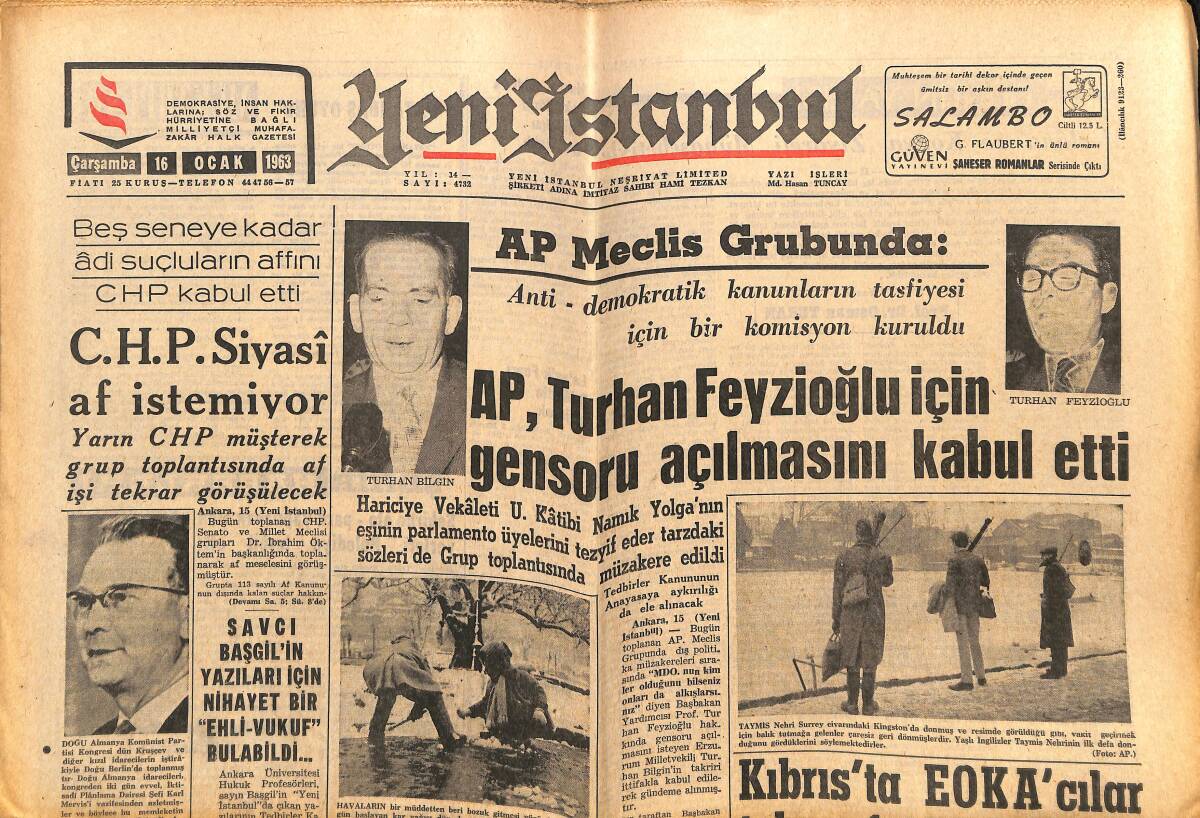 Yeni İstanbul Gazetesi 16 Ocak 1963 - Galatasaray Milan'ı Bekliyor - Galatasaray Nasıl Kuruldu - Galatasaray Mucizesini Yaratanlar - Ve Metin Oktay.. GZ140411 - 1