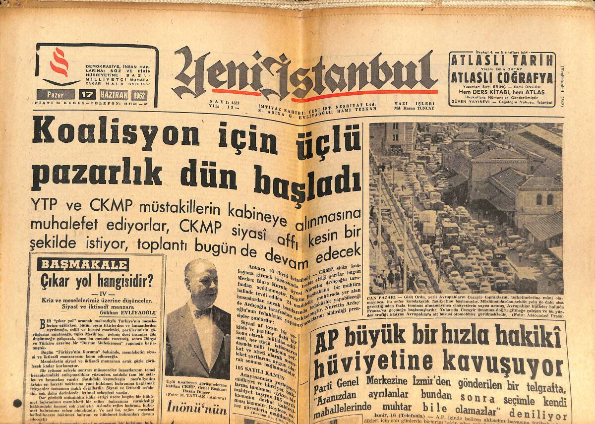Yeni İstanbul Gazetesi 17 Haziran 1962 - Şampiyon Galatasaray İstanbulspor'u Yendi - AP Büyük Bir Hızla Hakiki Hüviyetine Kavuşuyor GZ151140 - 1