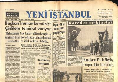 Yeni İstanbul Gazetesi 17 Kasım 1950 - Başkan Truman Komünist Çinlilere Teminat Veriyor GZ102967 - 1