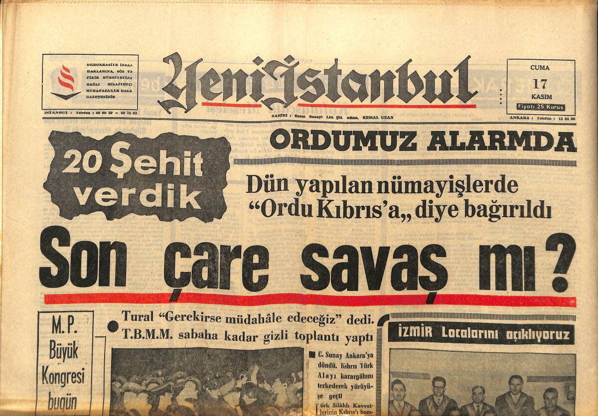 Yeni İstanbul Gazetesi 17 Kasım 1967 - Farah Diba: Şah Beni Oldukça Beğenmişti - Atletico Madrid 130 Milyonerle İzmir'e Geliyor GZ152830 - 1