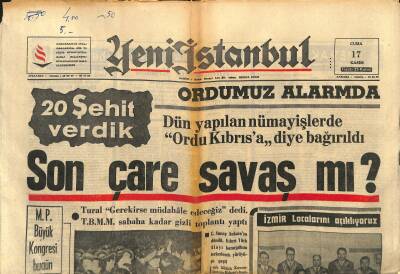 Yeni İstanbul Gazetesi 17 Kasım 1967 - Makariosu Haklı Bulan Patrik Türk-Yunan Harbine İnanmıyor - İzmir Localarını Açıklıyoruz GZ123324 - 1