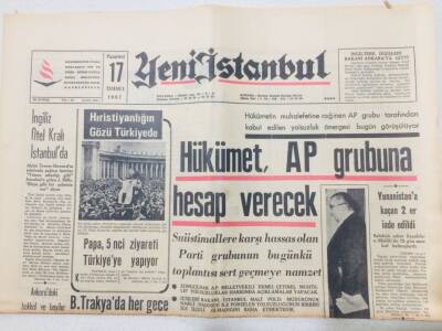 Yeni İstanbul Gazetesi 17 Temmuz 1967 - Papa 5.Ziyaretini Türkiye ye Yapacak GZ53226 - 1