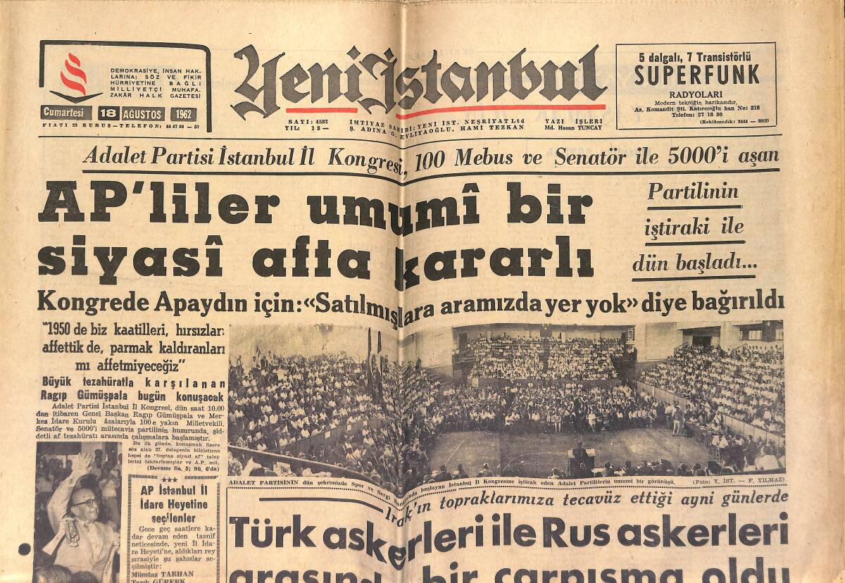 Yeni İstanbul Gazetesi 18 Ağustos 1962 - Türk Askerleri İle Rus Askerleri Arasında Bir Çarpışma Oldu - Koçero Mektubunda Neler Anlatıyor GZ153322 - 1