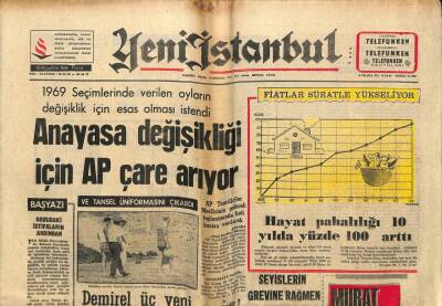 Yeni İstanbul Gazetesi 18 Ağustos 1968 - Hayat Pahalılığı 10 Yılda Yüzde 100 Arttı GZ84711 - 1