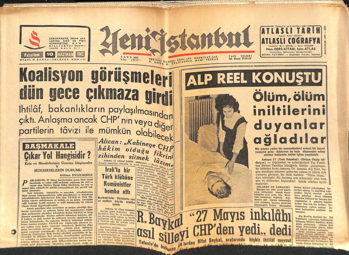 Yeni İstanbul Gazetesi 18 Haziran 1962 - Brezilya Dünya Şampiyonu - Alp Reel Konuştu: Ölüm İniltilerini Duyanlar Ağladılar GZ151141 - 1