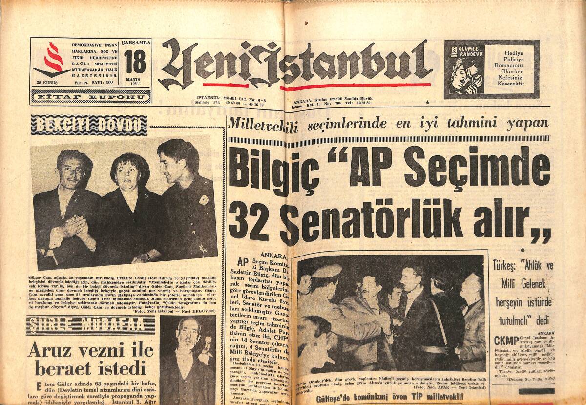 Yeni İstanbul Gazetesi 18 Mayıs 1966 - Çetin Altan Yeniden Savcılığa Veriliyor - Sunay Tiyatroda GZ158671 - 1