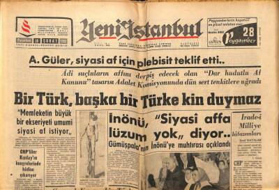 Yeni İstanbul Gazetesi 18 Şubat 1963 - Bir Türk Başka Bir Türke Kin Duymaz GZ66256 - 1