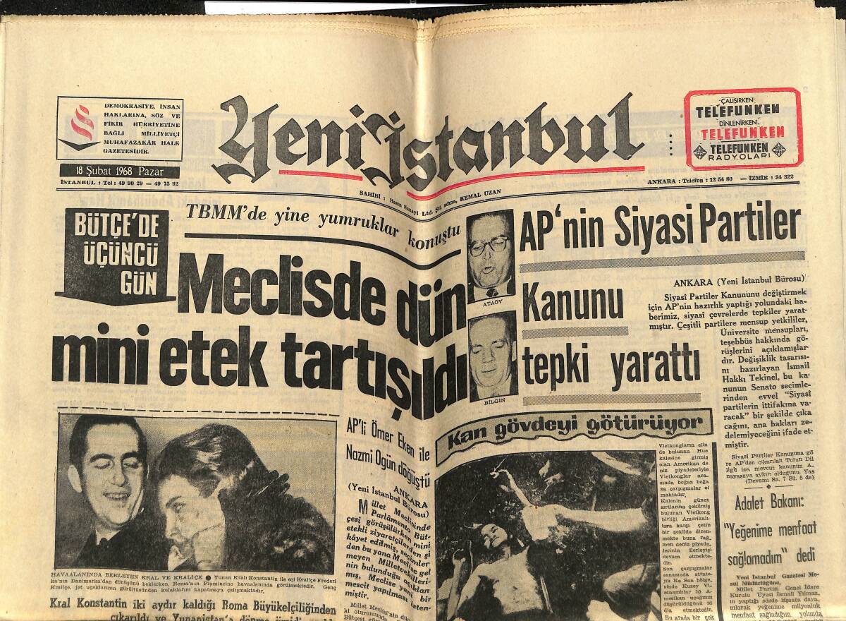 Yeni İstanbul Gazetesi 18 Şubat 1968 - Vietkong 17 Şehire Birden Taarruza Geçti - Almanya'da Karısını Öldürdü ,Türkiye'de Hapis Yatacak GZ148798 - 1