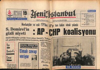 Yeni İstanbul Gazetesi 19 Aralık 1966 - Süleyman Demirelin Gizli Niyeti AP-CHP Koalisyonu GZ84741 - 1