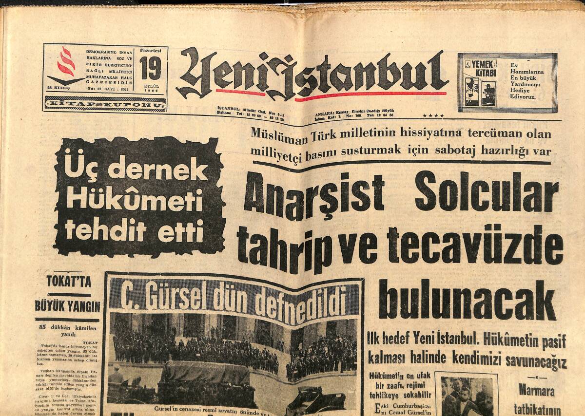 Yeni İstanbul Gazetesi 19 Eylül 1966 - Gürsel Dün Defnedildi - Tarikatlarda Gaye İnsanı Allah'a Ulaştırmaktır GZ140298 - 1