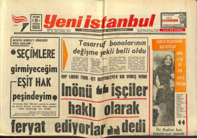 Yeni İstanbul Gazetesi 19 Haziran 1969 - Jackie Onassis 3 Nikah Yüzüğü Taşıyor - Tasarruf Bonolarının Değişme Şekli Belli Oldu GZ120898 - 1