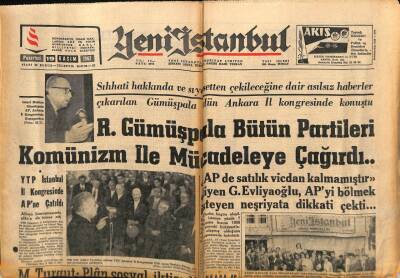 Yeni İstanbul Gazetesi 19 Kasım 1962 - R. Gümüşpala Bütün Partileri Komünizm İle Mücadeleye Çağırdı GZ57146 - 1