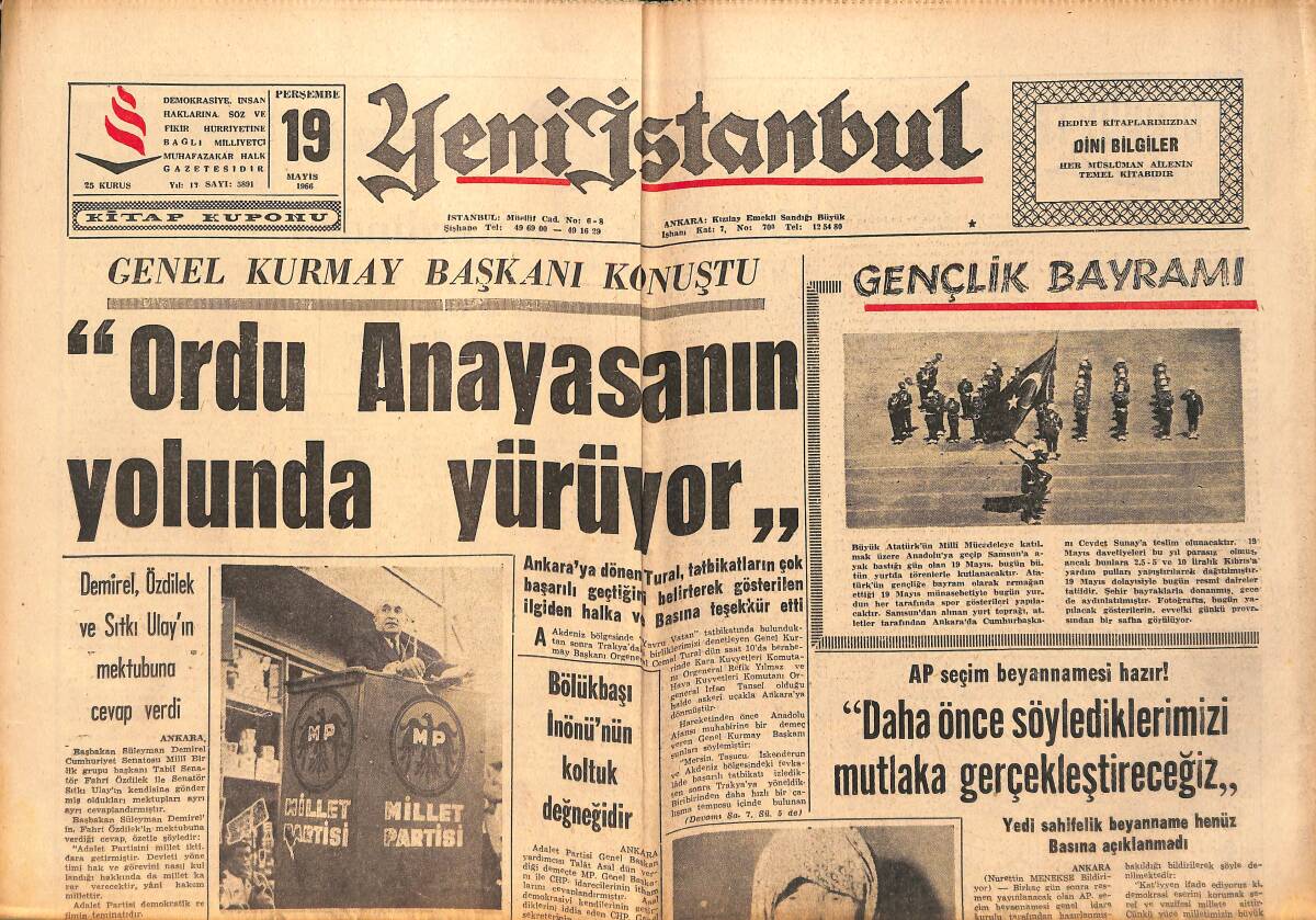 Yeni İstanbul Gazetesi 19 Mayıs 1966 - Bölükbaşı İnönü'nün Koltuk Değneğidir - Beynelmilel Dolandırıcı Konig Yakalandı GZ158670 - 1