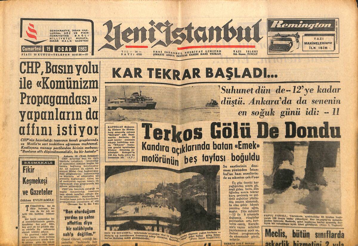 Yeni İstanbul Gazetesi 19 Ocak 1963 - Alpaslan Türkeş Beyrut'ta - Metin Oktay, Gheezi'nin Kalesine Adımı Yazacağım Dedi GZ140409 - 1