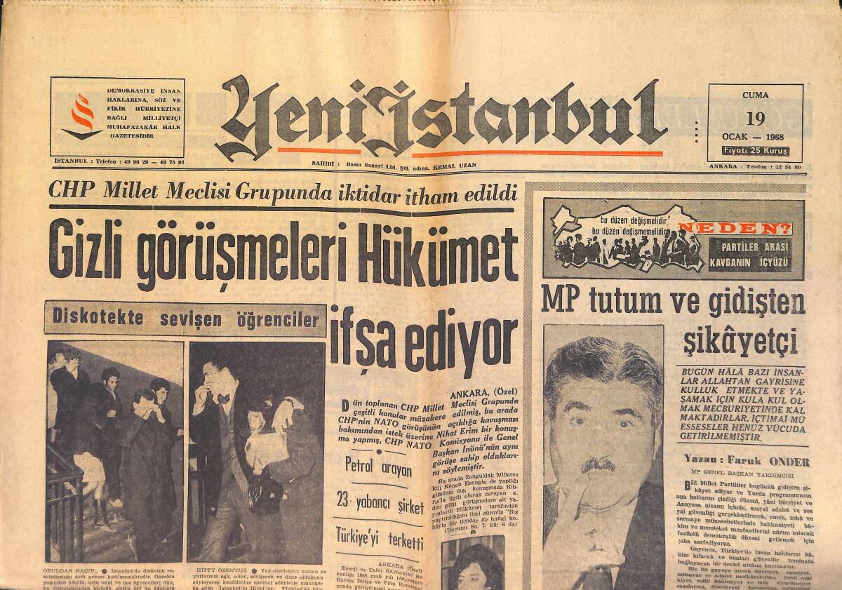 Yeni İstanbul Gazetesi 19 Ocak 1968 - CHP Millet Meclisi Grupunda İktidar İtham Edildi GZ158737 - 1