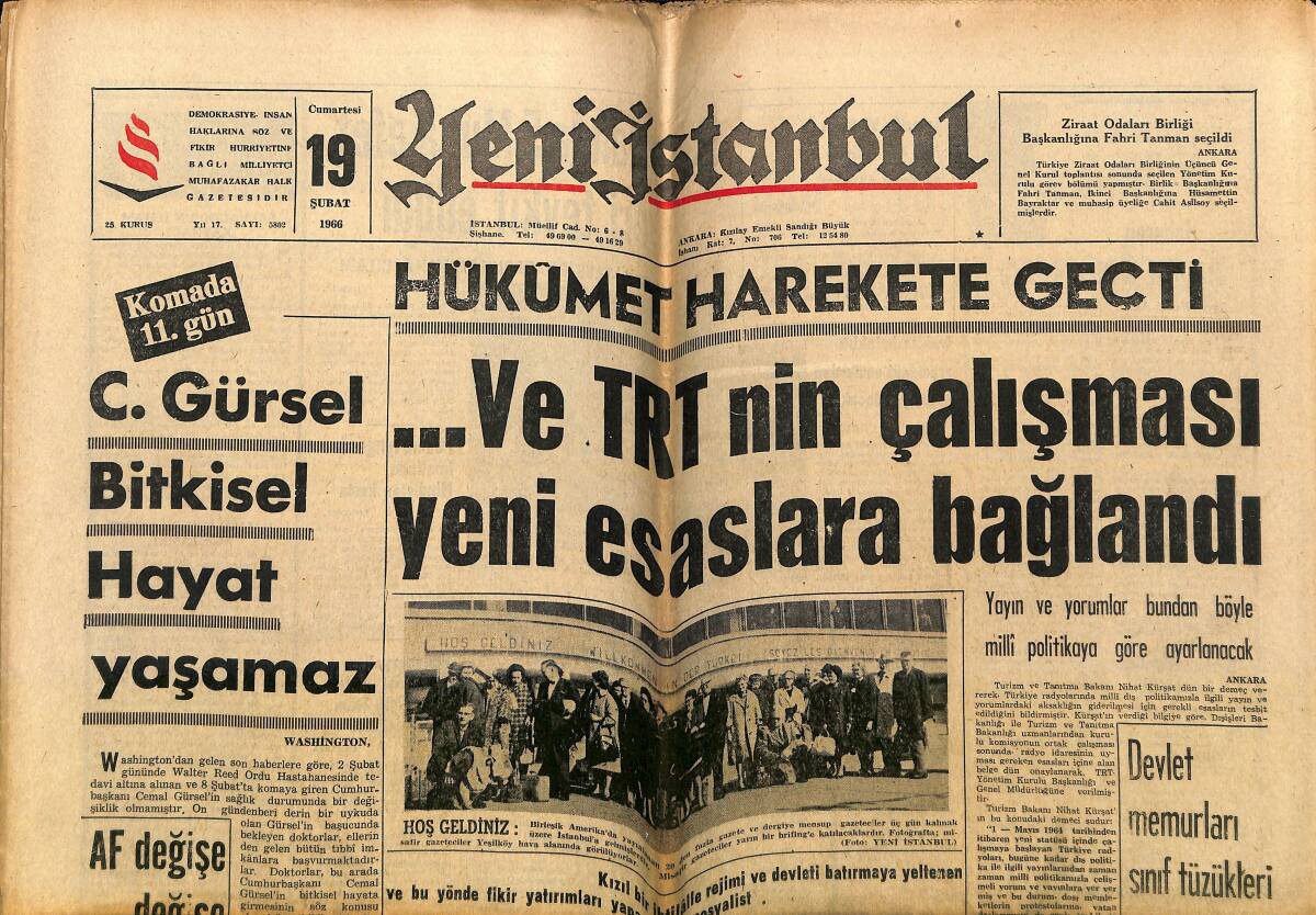 Yeni İstanbul Gazetesi 19 Şubat 1966 - C. Gürsel Bitkisel Hayat Yaşamaz - Muhammed Ali Askere Alınacak GZ155814 - 1