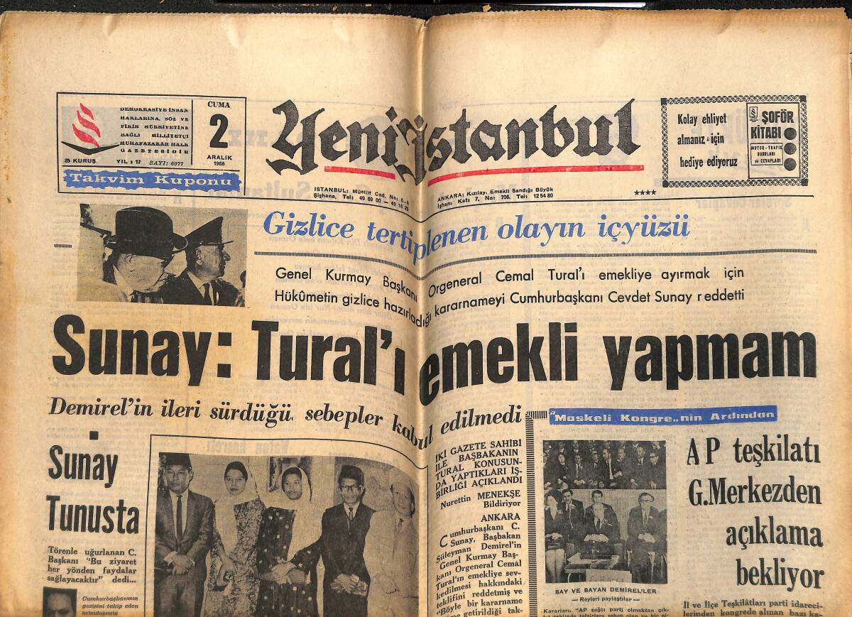 Yeni İstanbul Gazetesi 2 Aralık 1966 - Kiesinger Başbakan Seçildi - Sunay : Tural'ı Emekli Yapmam GZ142910 - 1