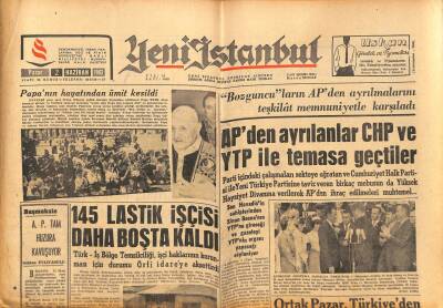 Yeni İstanbul Gazetesi 2 Haziran 1963 - Papanın Hayatından Ümit Kesildi - Amerika , 50 Yıl Vade İle Türkiyeye 20 Milyon Dolarlık Yeni Bir Kredi Açtı GZ93172 - 1
