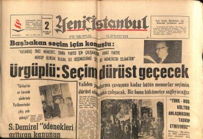 Yeni İstanbul Gazetesi 2 Haziran 1965 - Ürgüplü Seçim Dürüst Geçecek GZ57113 - 1