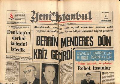 Yeni İstanbul Gazetesi 2 Kasım - Berrin Menderes Dün Kriz Geçirdi GZ74917 - 1