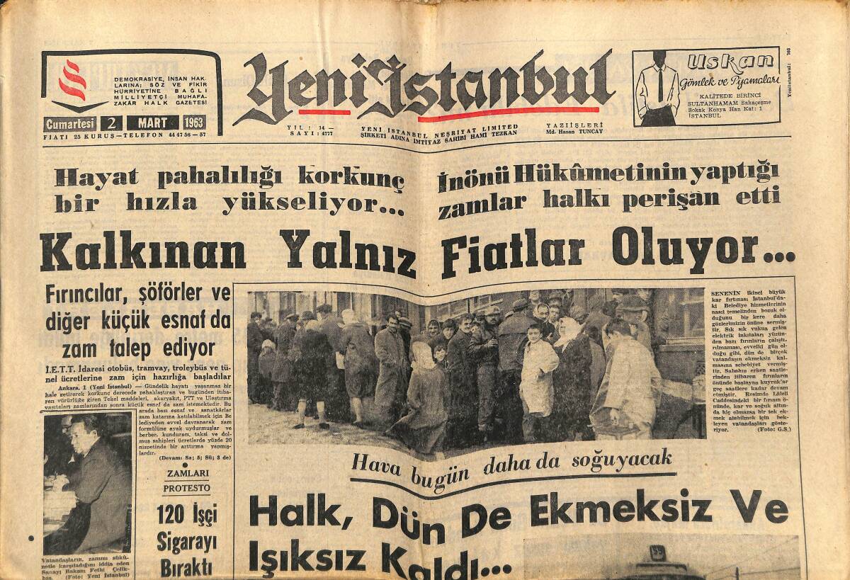 Yeni İstanbul Gazetesi 2 Mart 1963 - Barzani: Muhtariyet Verilmezse Yine Silaha Sarılacağız GZ152654 - 1