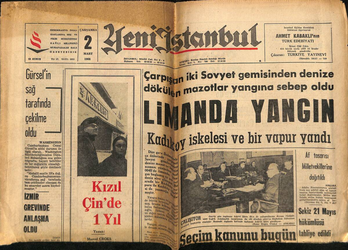 Yeni İstanbul Gazetesi 2 Mart 1966 - Of Çay Fabrikasını CHP'liler Baltalıyor - Gaziantep Jandarma Kumandanlığı Dün Tamamen Yandı GZ155815 - 1