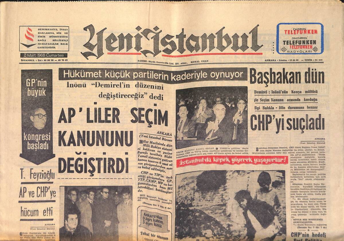 Yeni İstanbul Gazetesi 2 Mart 1968 - Hükümet Küçük Partilerin Kaderiyle Oynuyor - Türk-Yunan Görüşmesi Önce Atina'da Başlıyor GZ158733 - 1