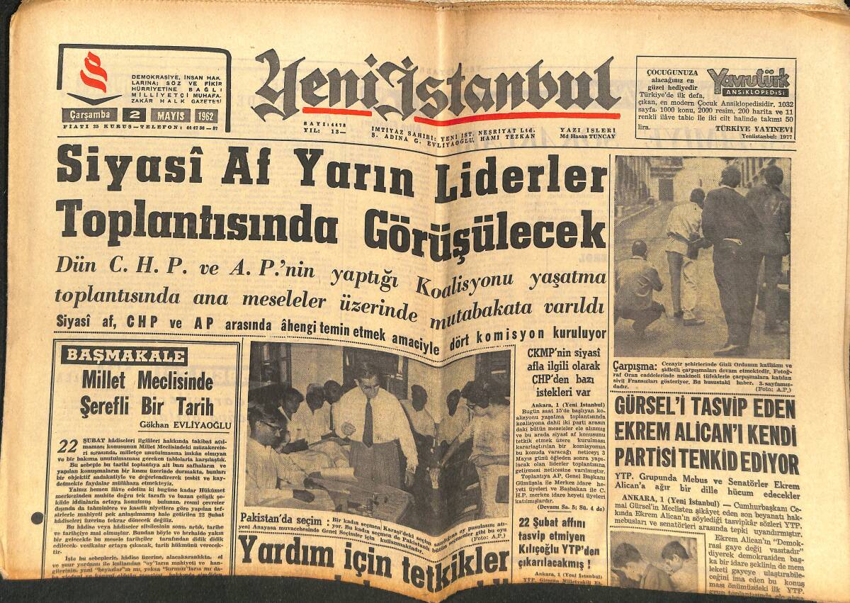 Yeni İstanbul Gazetesi 2 Mayıs 1962 - Ogün'e Bu Sene Futbol Yasak - G. Kılıç Metin Oktay İçin İtalya'ya Gidiyor GZ151139 - 1