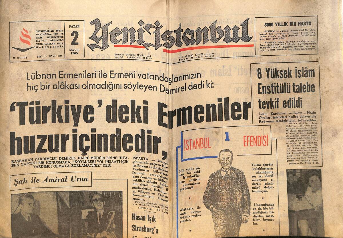 Yeni İstanbul Gazetesi 2 Mayıs 1965 - Türkiye'deki Ermeniler Huzur İçindedir - Miting İçin İstanbul'a İşçiler Akın Ediyorlar! GZ140527 - 1