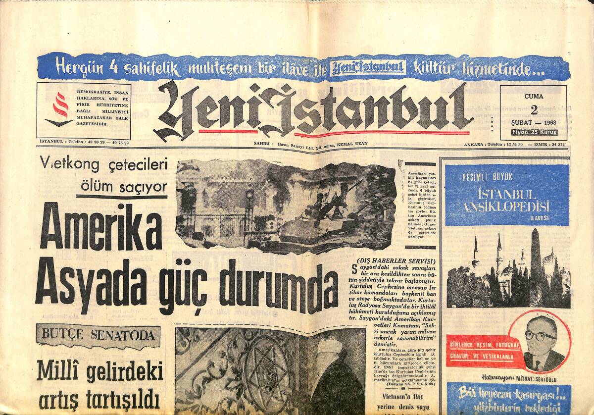 Yeni İstanbul Gazetesi 2 Şubat 1968 - Amerikada Güç Durumda - Kader Ve Keder Devresi Yarın Başlıyor GZ140360 - 1