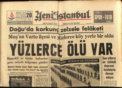 Yeni İstanbul Gazetesi 20 Ağustos 1966 - Doğuda Korkunç Zelzele Felaketi , Muşun Varto İlçesi Ve Yüzlerce Köy Yerle Bir Oldu GZ93137 - 1