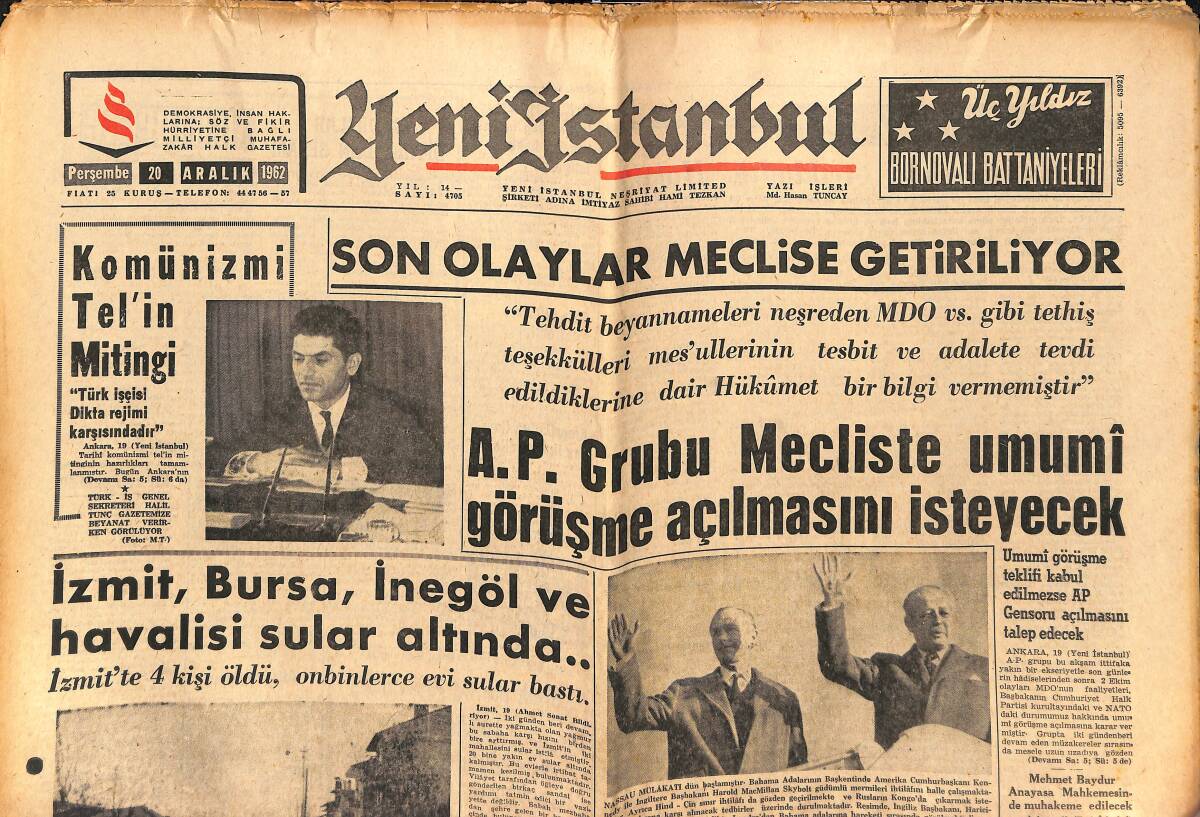 Yeni İstanbul Gazetesi 20 Aralık 1962 - Can Bartu 13889 Reyle Birinci - Nasır, Yemen İçin Yeni Bir Teklifte Bulundu GZ147558 - 1