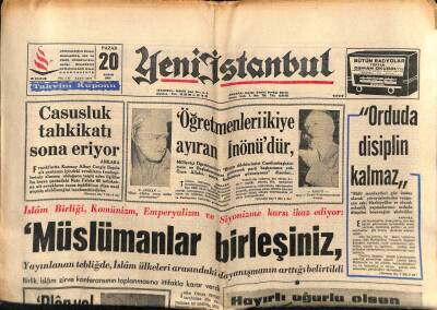 Yeni İstanbul Gazetesi 20 Kasım 1966 - Öğretmenleri İkiye Ayıran İnönü`dür GZ57096 - 1