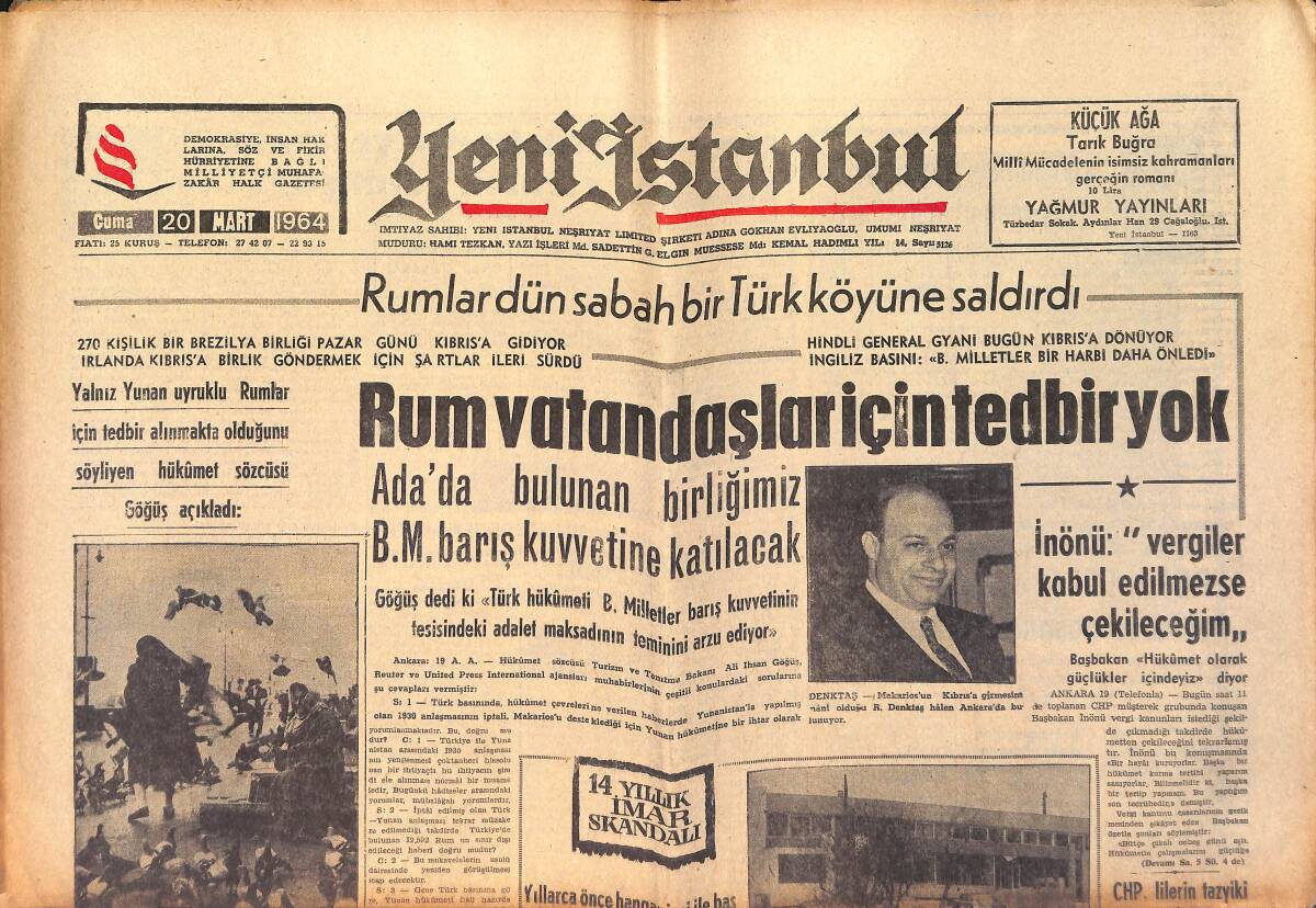 Yeni İstanbul Gazetesi 20 Mart 1964 - Kızıl Çinden Kaçan Türkler Anavatana Getiriliyor GZ158753 - 1