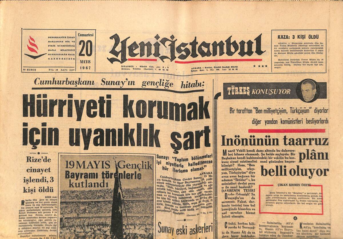 Yeni İstanbul Gazetesi 20 Mayıs 1967 - Hazarbaba Dağının Heyelanına Krater Gölü Sebep Olmuş GZ150854 - 1