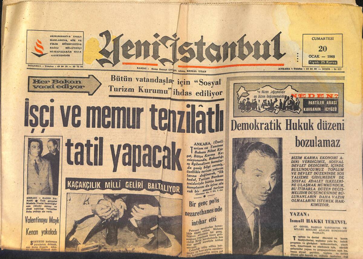 Yeni İstanbul Gazetesi 20 Ocak 1968 - Sicilya 4 Günde 53 Defa Sarsıldı - Valentinoyu Mayk Kenan Yakaladı GZ158736 - 1