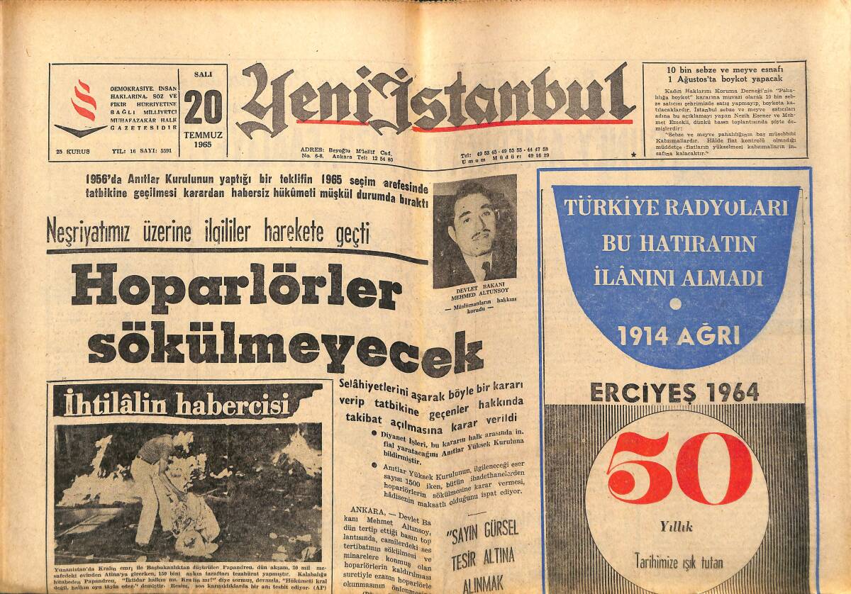 Yeni İstanbul Gazetesi 20 Temmuz 1965 - CKMP Tüzüğü Ve Programı Değiştirildi - Memleket Sporuna Hizmet Yolunda Dev Bir Tesis GZ140383 - 1