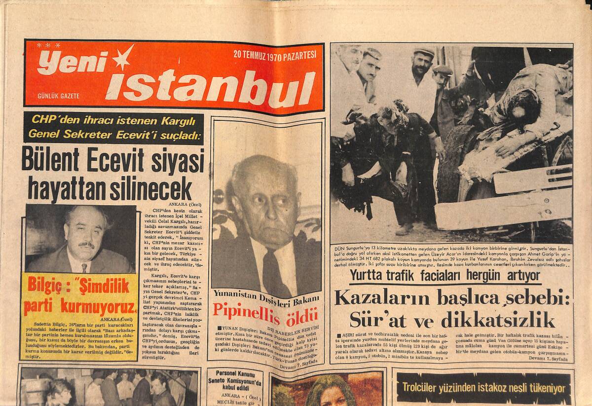 Yeni İstanbul Gazetesi 20 Temmuz 1970 - Vergiler Ne Oluyor - Bilgiç : '' Şimdilik Parti Kuramıyoruz '' GZ132885 - 1