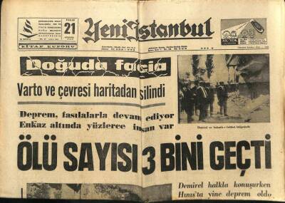 Yeni İstanbul Gazetesi 21 Ağustos 1966 - Doğudaki Depremde Ölü Sayısı 3 Bini Geçti GZ93133 - 1