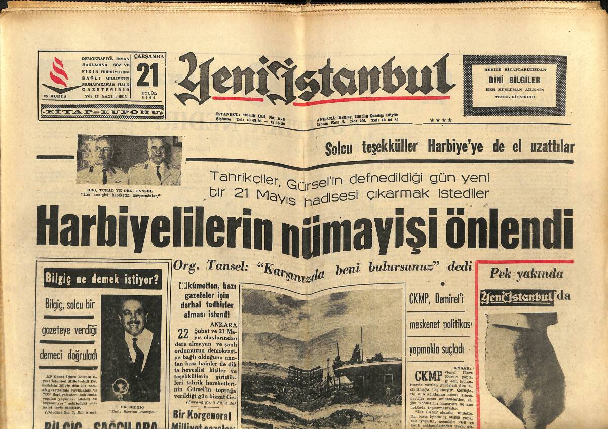 Yeni İstanbul Gazetesi 21 Eylül 1966 - Harbiyelilerin Nümayişi Önlendi - İstanbul Bahtsız Şehir İlan Edildi GZ151155 - 1