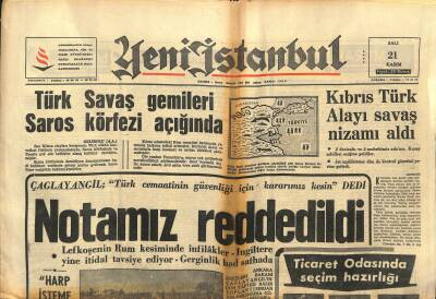 Yeni İstanbul Gazetesi 21 Kasım 1967 - Türk Savaş Gemileri Saros Körfezi Açığında - Ziraat Bankası 104 Yaşına Girdi GZ123323 - 1