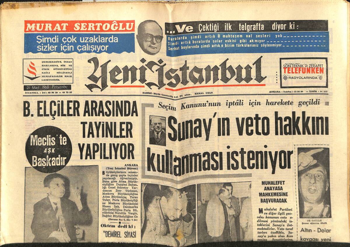 Yeni İstanbul Gazetesi 21 Mart 1968 - Bonnie Ve Clyde - Yüksel Menderes Dün Boşandı GZ152845 - 1